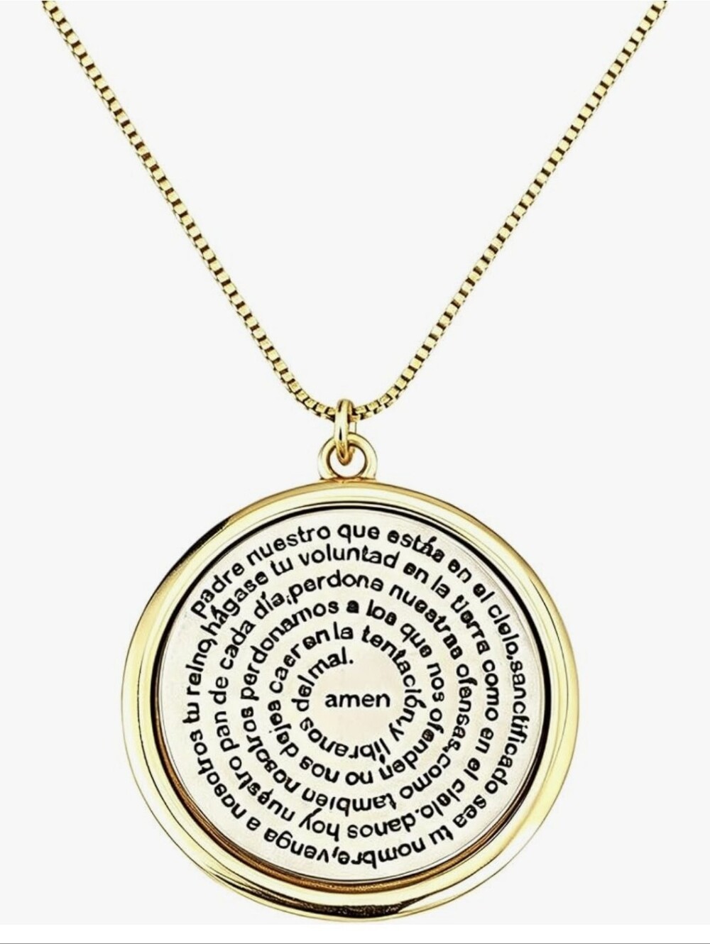 Spanish 'Padre Nuestro' Prayer Disc Necklace